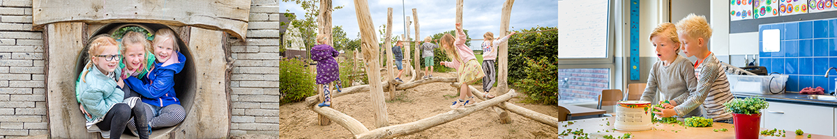 banner met spelende kinderen en zijkant delteykschool